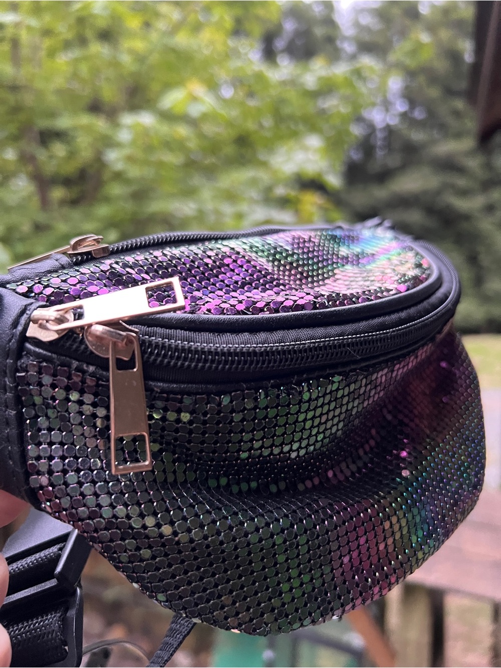 Sequin Oil Slick Multi Tone Leather Adjustable Waist Purse Fanny Pack Hip Bag - Picture 2 of 12